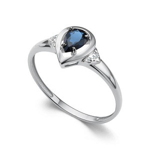 Кольцо из белого золота с бриллиантами, сапфиром