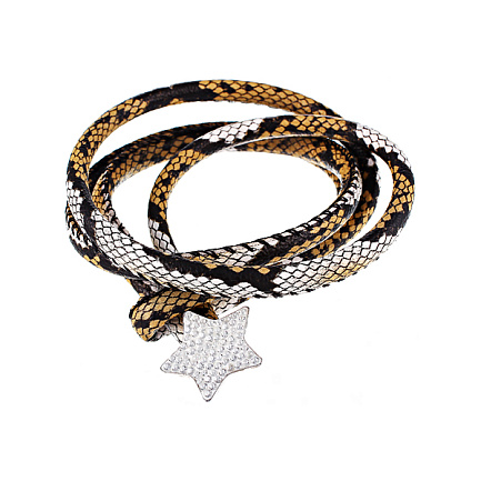 Браслет декоративный из серебра с кожей