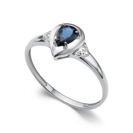 Кольцо из белого золота с бриллиантами, сапфиром