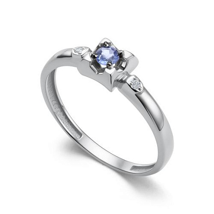 Кольцо из белого золота с бриллиантами, танзанитом