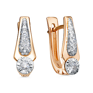 Серьги с английским замком из красного золота с бриллиантом