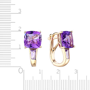 Серьги с английским замком из желтого золота с аметистами