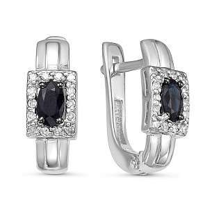 Серьги с английским замком из белого золота с бриллиантами, сапфирами