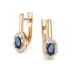 Серьги с английским замком из красного золота с бриллиантом