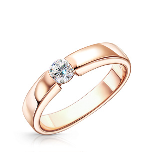 Кольцо обручальное из красного золота с бриллиантом