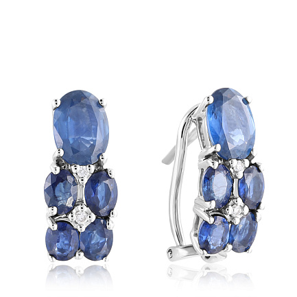 Серьги из белого золота с бриллиантами, сапфирами