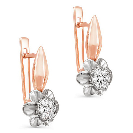 Серьги с английским замком из красного золота с бриллиантами