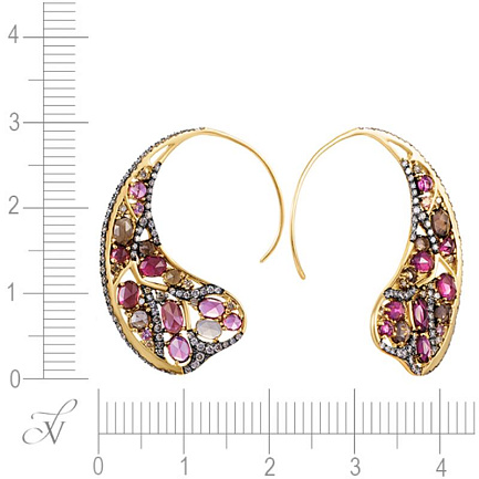 Серьги из желтого золота с бриллиантами, раухтопазами