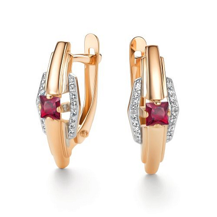 Серьги с английским замком из красного золота с бриллиантами