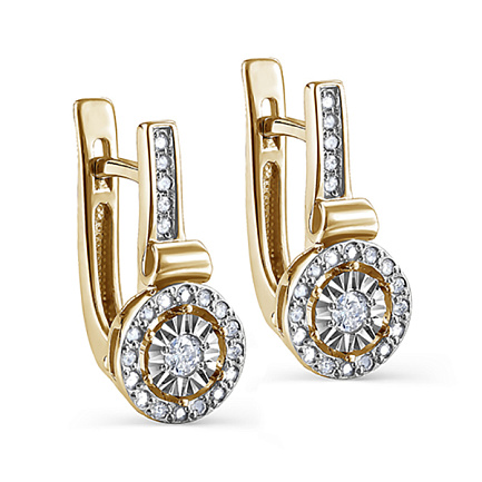 Серьги с английским замком из желтого золота с бриллиантами