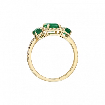 Кольцо из желтого золота с бриллиантами, изумрудом