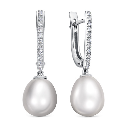 Серьги с английским замком из белого золота с бриллиантами