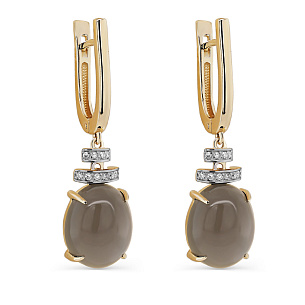 Серьги с английским замком из желтого золота с бриллиантами, лунными