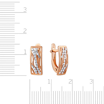 Серьги с английским замком из красного золота с фианитом