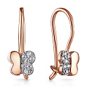 Серьги с французским замком из красного золота с фианитом