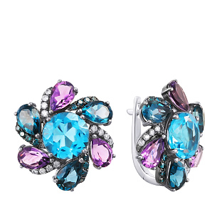 Серьги с английским замком из белого золота с аметистом