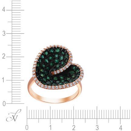 Кольцо из красного золота с бриллиантами, изумрудами