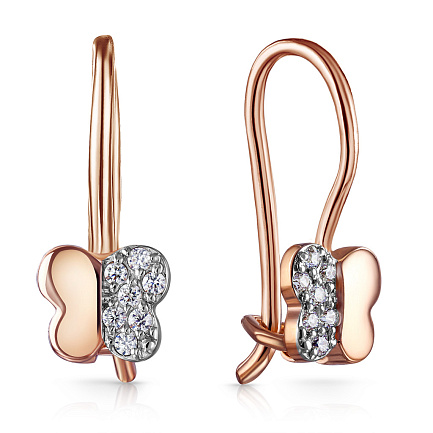 Серьги с французским замком из красного золота с фианитом