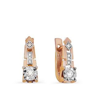 Серьги с английским замком из красного золота с бриллиантами