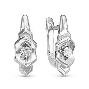 Серьги с английским замком из белого золота с бриллиантом