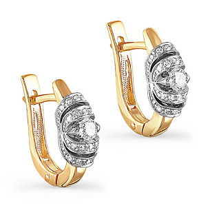 Серьги с английским замком из желтого золота с бриллиантом