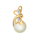 Подвеска из красного золота с жемчугом, фианитами