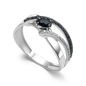 Кольцо из белого золота с бриллиантами, сапфиром