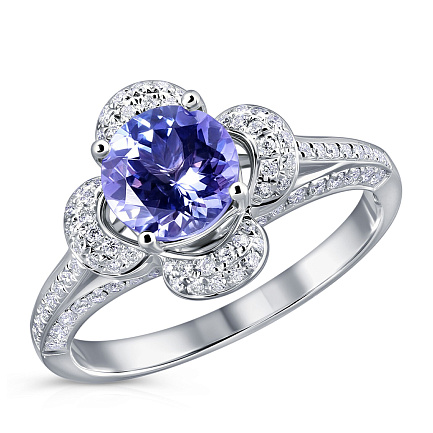 Кольцо из белого золота с бриллиантами, танзанитом