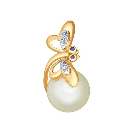 Подвеска из красного золота с жемчугом, фианитами