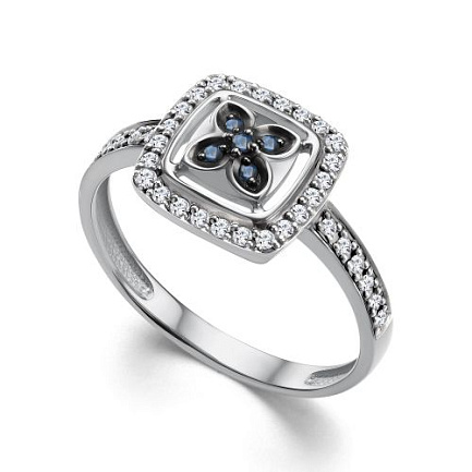 Кольцо из белого золота с бриллиантами, сапфиром