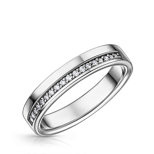 Кольцо обручальное из белого золота с бриллиантами