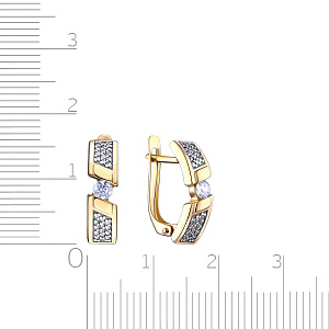 Серьги с английским замком из желтого золота с фианитом