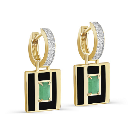 Серьги с английским замком из желтого золота с бриллиантами