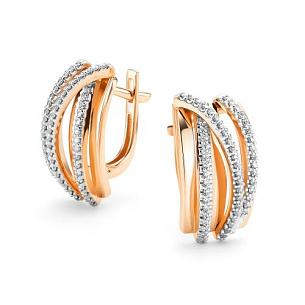 Серьги с английским замком из красного золота с бриллиантом