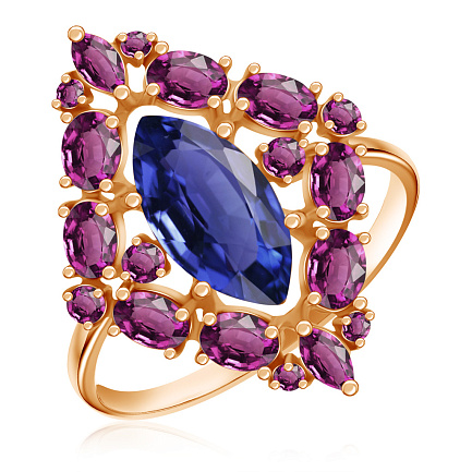 Кольцо из красного золота с родолитом, ситалом