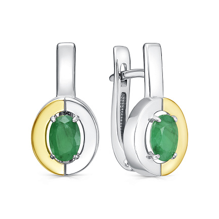 Серьги с английским замком из серебра с изумрудами