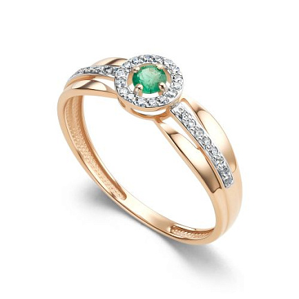 Кольцо из красного золота с бриллиантами, изумрудом