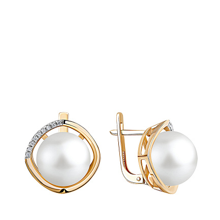 Серьги с английским замком из красного золота с жемчугом