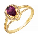 Кольцо из желтого золота с бриллиантами, родолитом