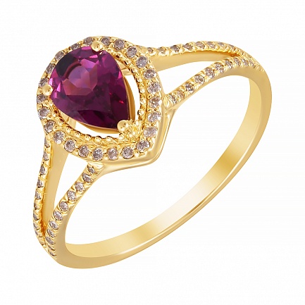 Кольцо из желтого золота с бриллиантами, родолитом
