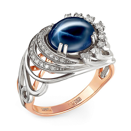 Кольцо из красного золота с бриллиантами, сапфиром