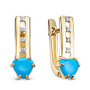 Серьги из желтого золота с бриллиантами, бирюзой