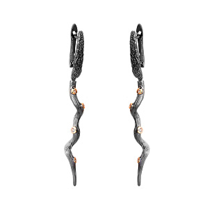 Серьги с английским замком из серебра с фианитом, золочением