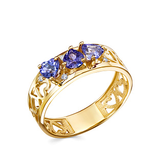 Кольцо из желтого золота с танзанитами и бриллиантами