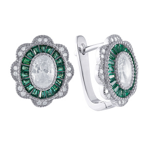 Серьги с английским замком из серебра с фианитом