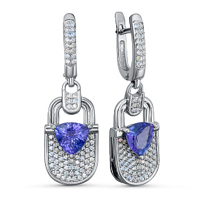 Серьги с английским замком из белого золота с танзанитами, бриллиантами