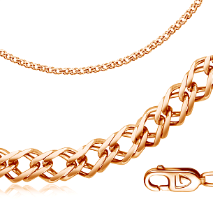 Цепь автомат из красного золота, плетение двойной ромб