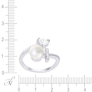 Кольцо из серебра с фианитом, жемчугом