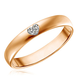 Кольцо обручальное из красного золота с бриллиантами