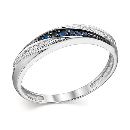 Кольцо из белого золота с бриллиантами, сапфиром